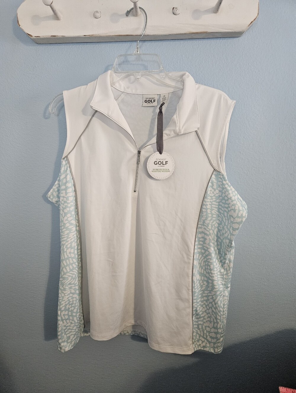 Chico's White Tank with Light Blue Patterned Panels